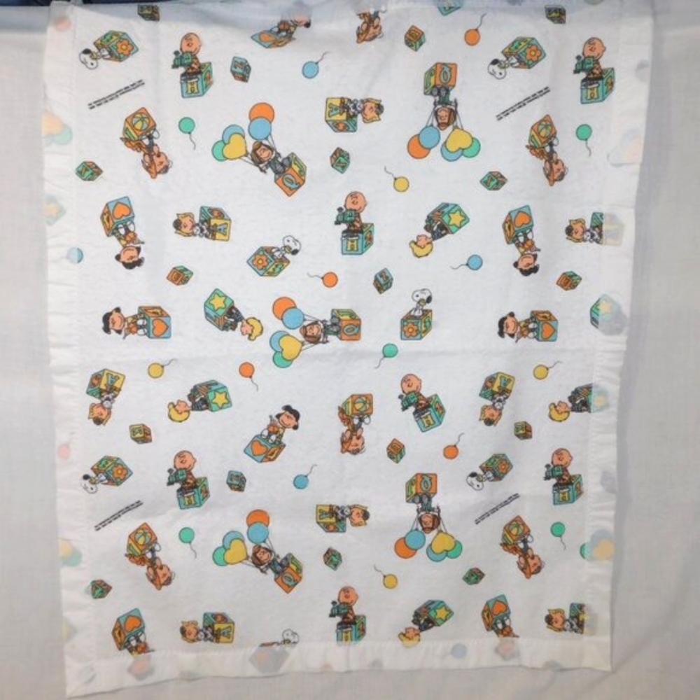 Vintage Peanuts Gang Fleece Baby Toddler Blanket Charlie Brown Snoopy 37" x 45"